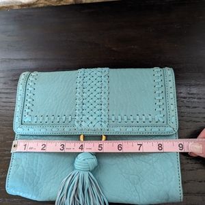 Alexis Hudson turquoise clutch